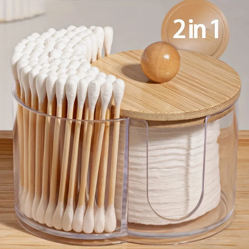 Dual Compartment Clear Cotton Swab & Ball Organizer Bathroom Storage Organizer Babs