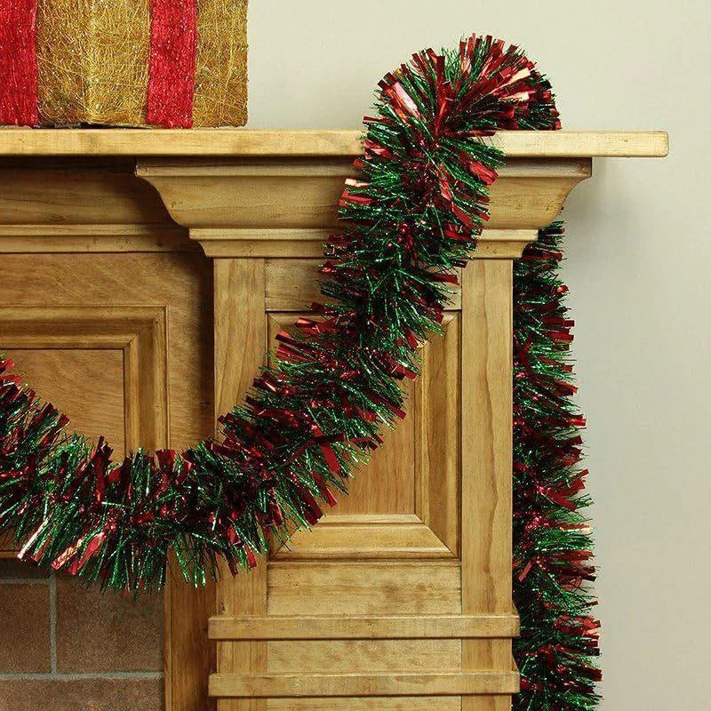 Christmas Tinsel Garland Red & Green | 2M–10M Xmas Decor Christmas Tinsel Garland Babs