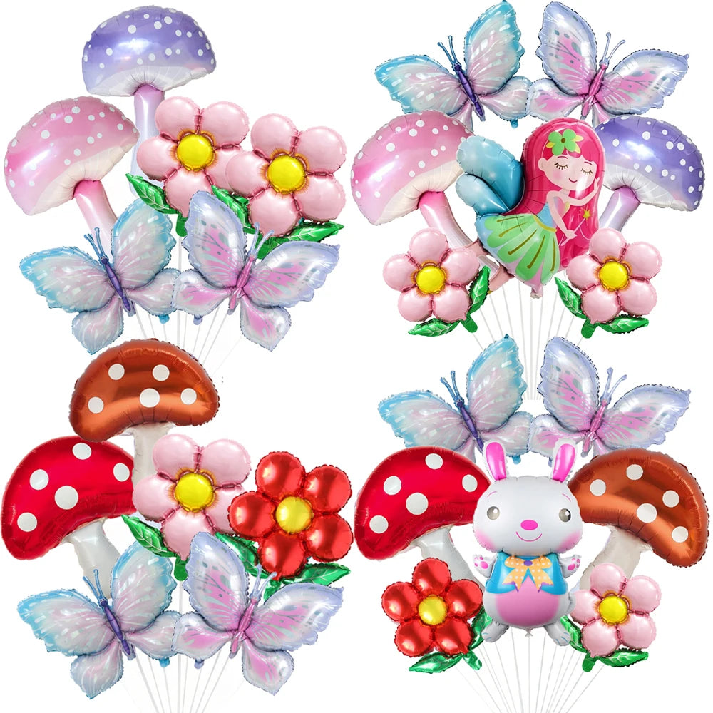 Fairy Mushroom Butterfly Rabbit Foil Balloon Set – Party Decor Party Balloon Set Babs