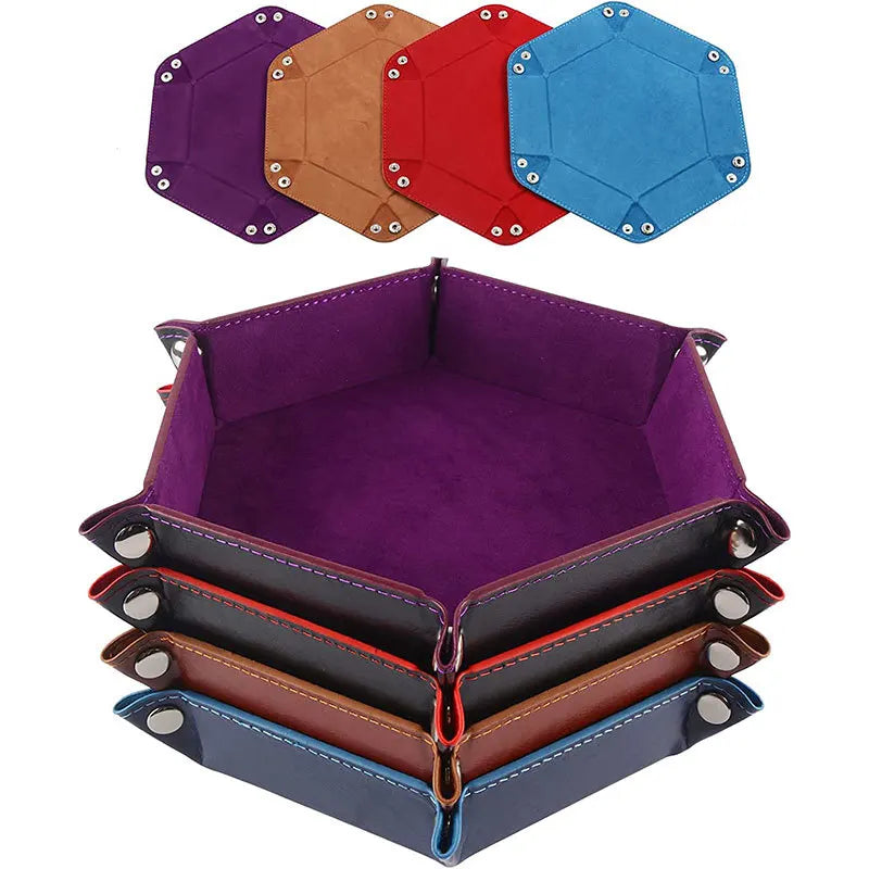 Hexagonal PU Leather Dice Tray – Foldable Game Organizer Dice Rolling Tray Babs