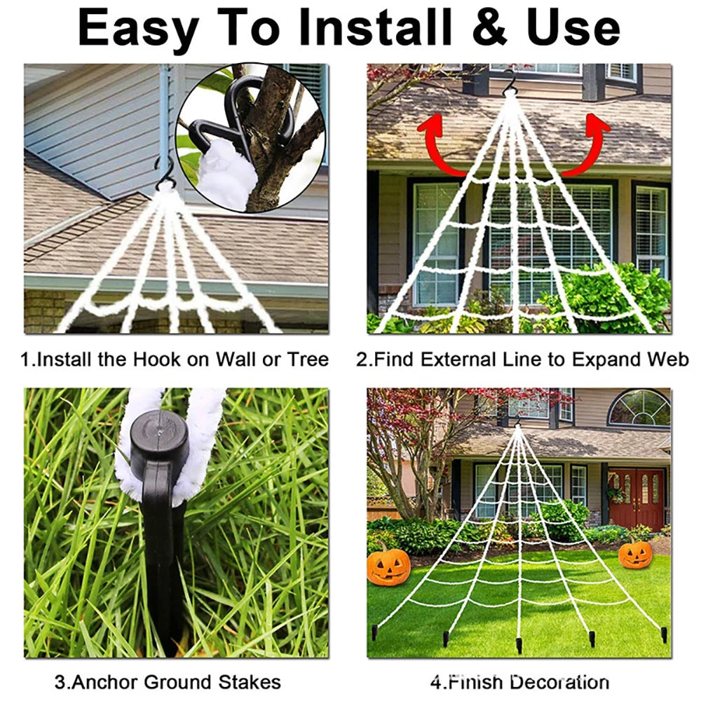 5M Large Halloween Triangle Spider Web Plush Yard Decoration Halloween Spider Web Babs