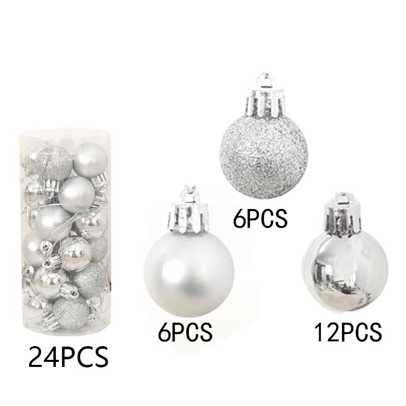 24Pcs Mini Christmas Ball Ornaments – 3cm Tree Decorations Christmas Tree Ornaments Babs Silvery 3cm