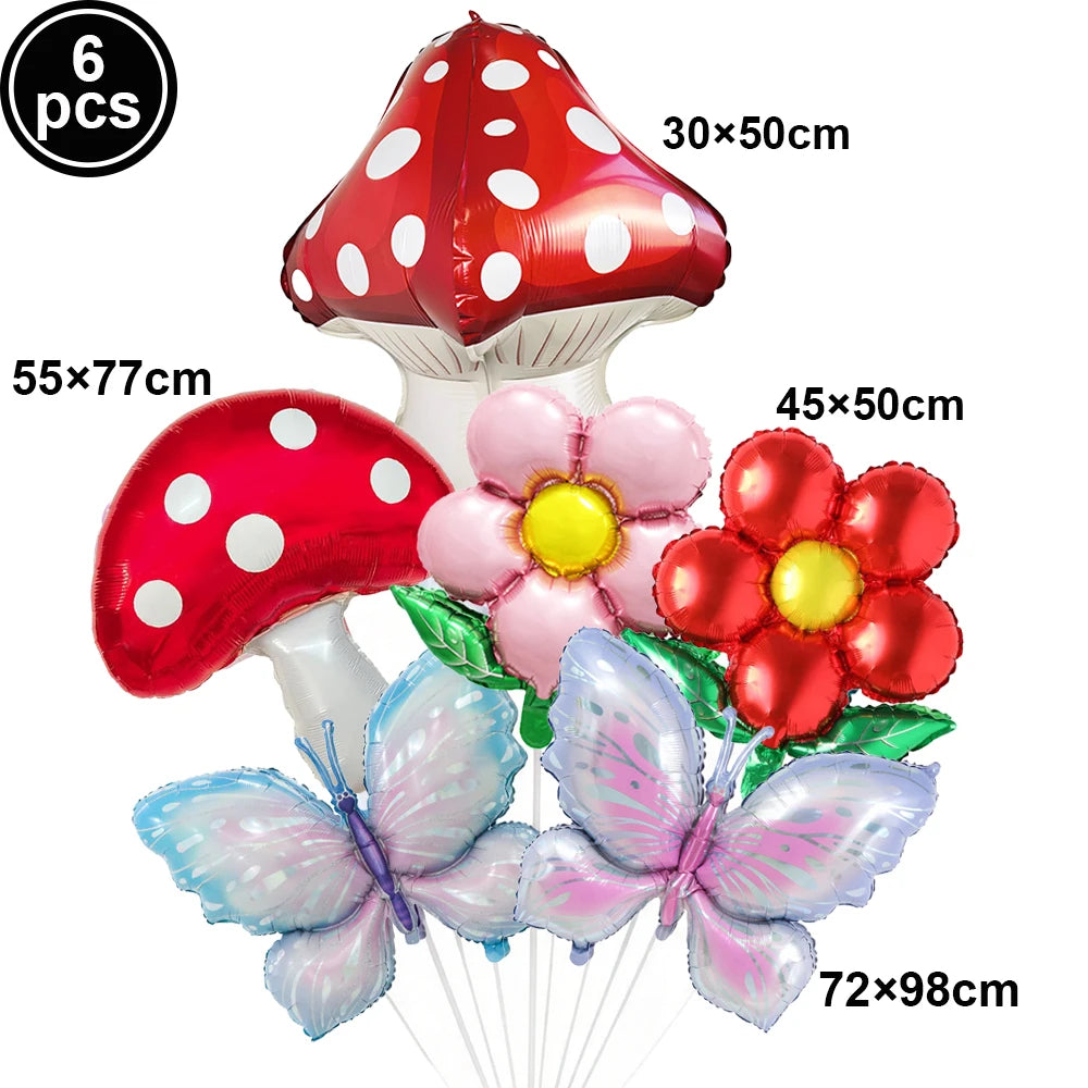 Fairy Mushroom Butterfly Rabbit Foil Balloon Set – Party Decor Party Balloon Set Babs Marble As pictures show