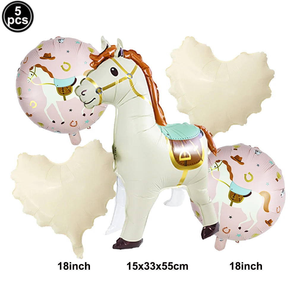 Boho Horse Birthday Party Banner & Foil Balloons Decor Set Party Decoration Set Babs 5pc B