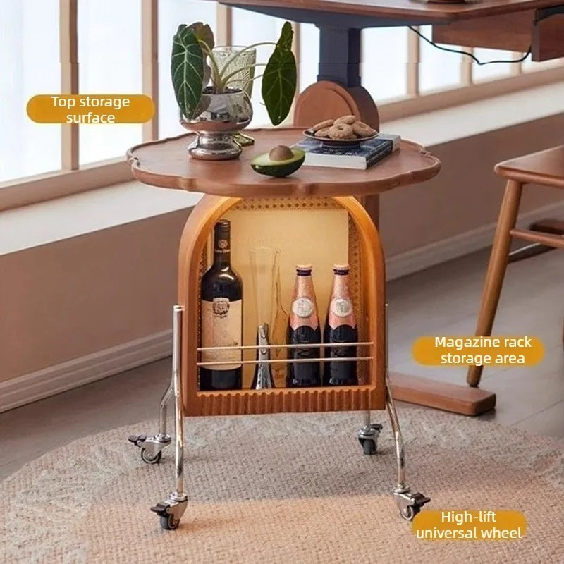 Solid Oak Mobile Coffee Table with Rollers & Storage Mobile Coffee Table Babs