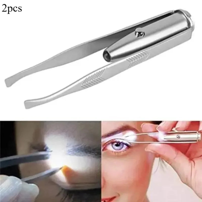 2-Pack LED Eyebrow Tweezers – Stainless Steel Grooming Tool LED Eyebrow Tweezers Babs