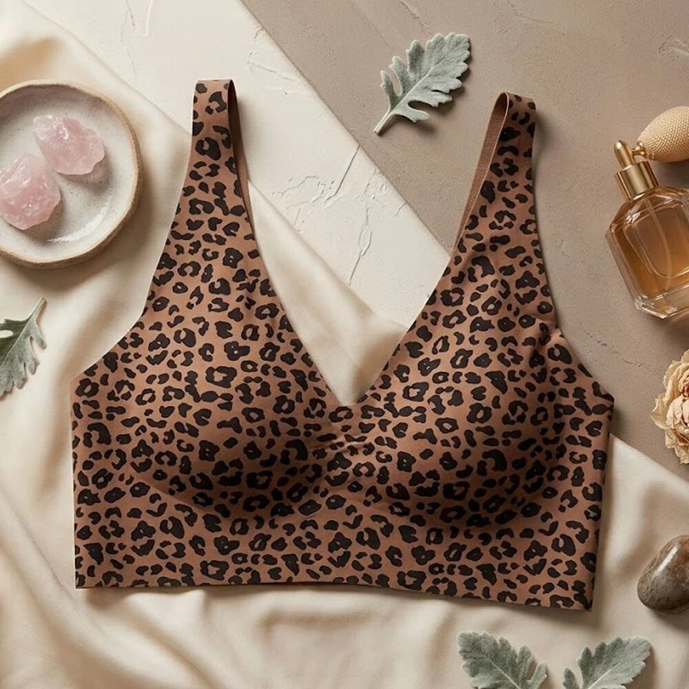 Women's Leopard Print Seamless Wire-Free Push Up Bra Women's Seamless Bra Babs Brown M