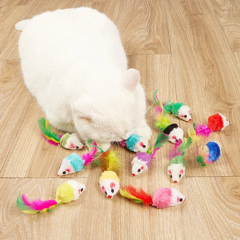 Cat Toys Faux Fur Mouse & Feather Rainbow Toy for Kittens Cat Toy Set Babs