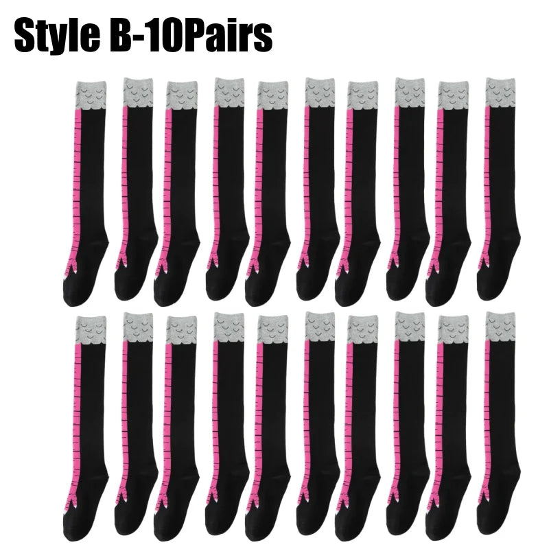 Women's Funny Chicken Feet Over-Knee Stockings Ostrich Print Novelty Knee Stockings Babs Style B-10Pairs One Size