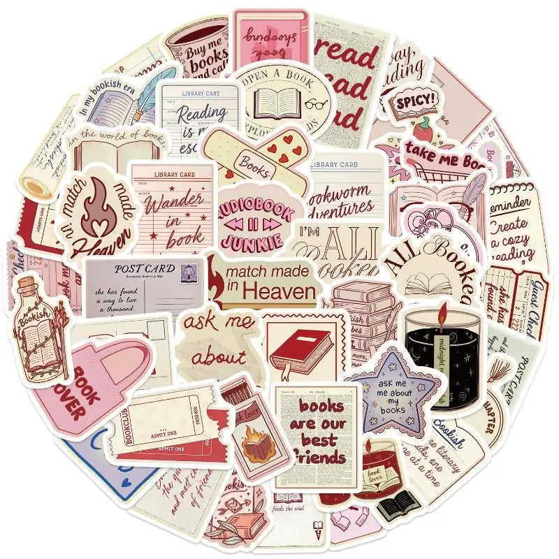 50PCS Bookish Stickers Pack – Book Lover PVC Decals Decorative Sticker Pack Babs