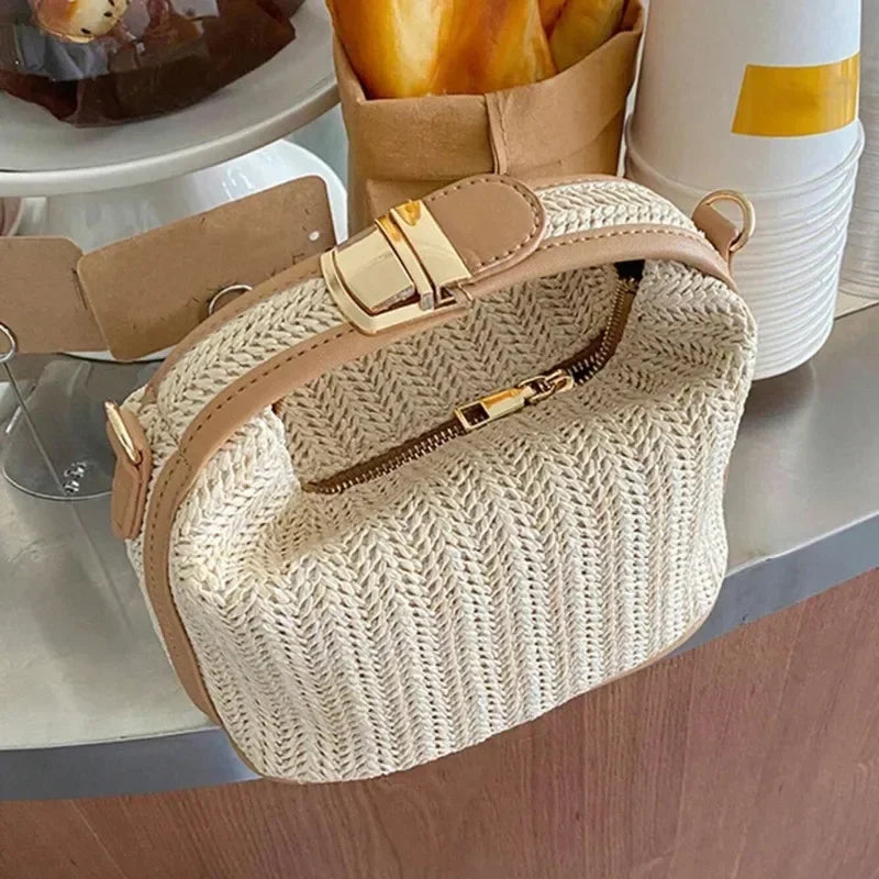 Woven Straw Bucket Bag – Bohemian Crossbody Shoulder Tote Woven Bucket Bag Babs