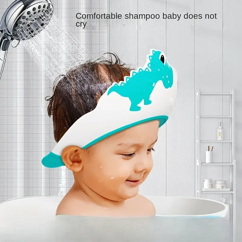 Baby Waterproof Shampoo Cap | Adjustable Silicone Dinosaur Hat Baby Bath Cap Babs