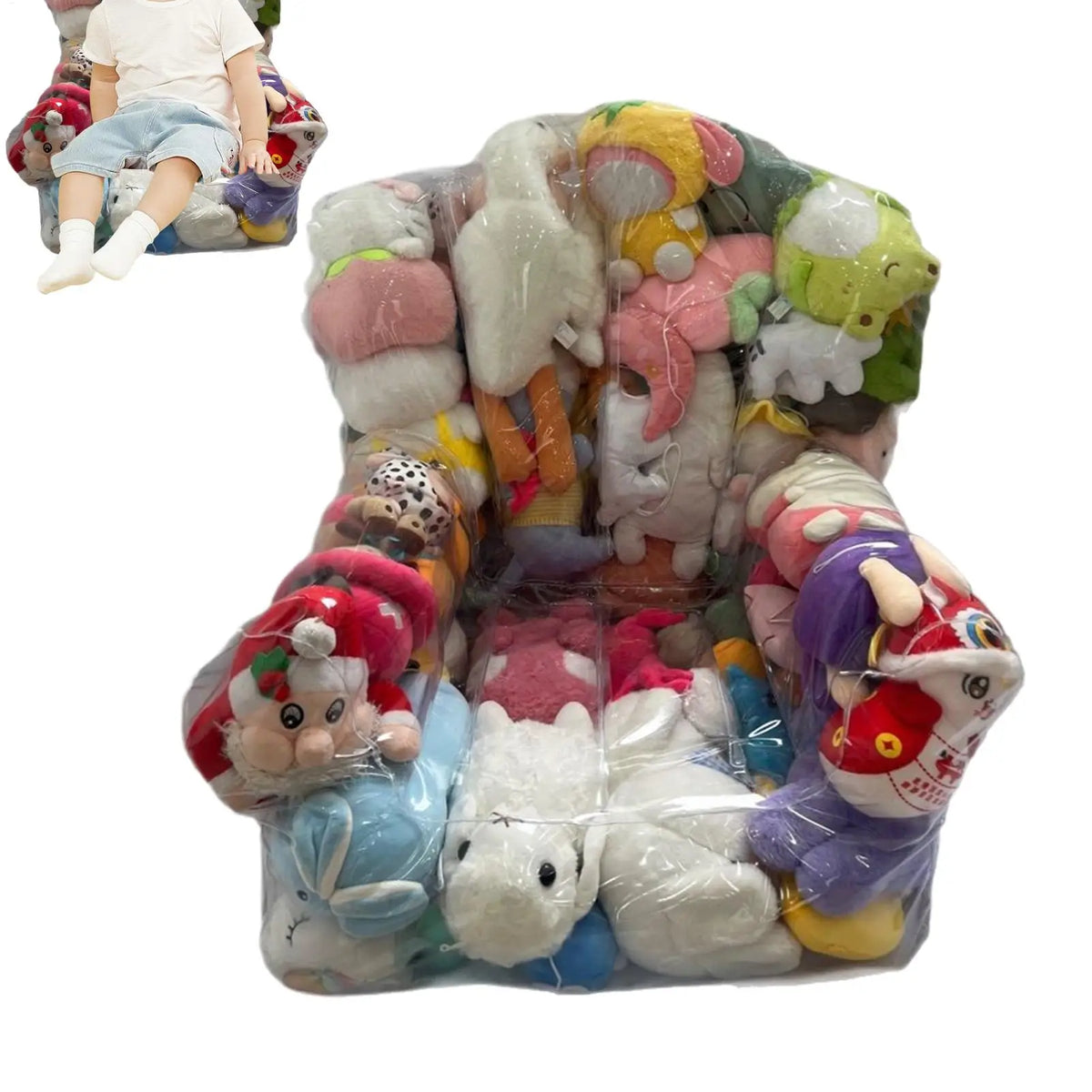 Kids Stuffed Animal Storage Bean Bag Chair – Clear PVC Zipper Toy Storage Bag Babs