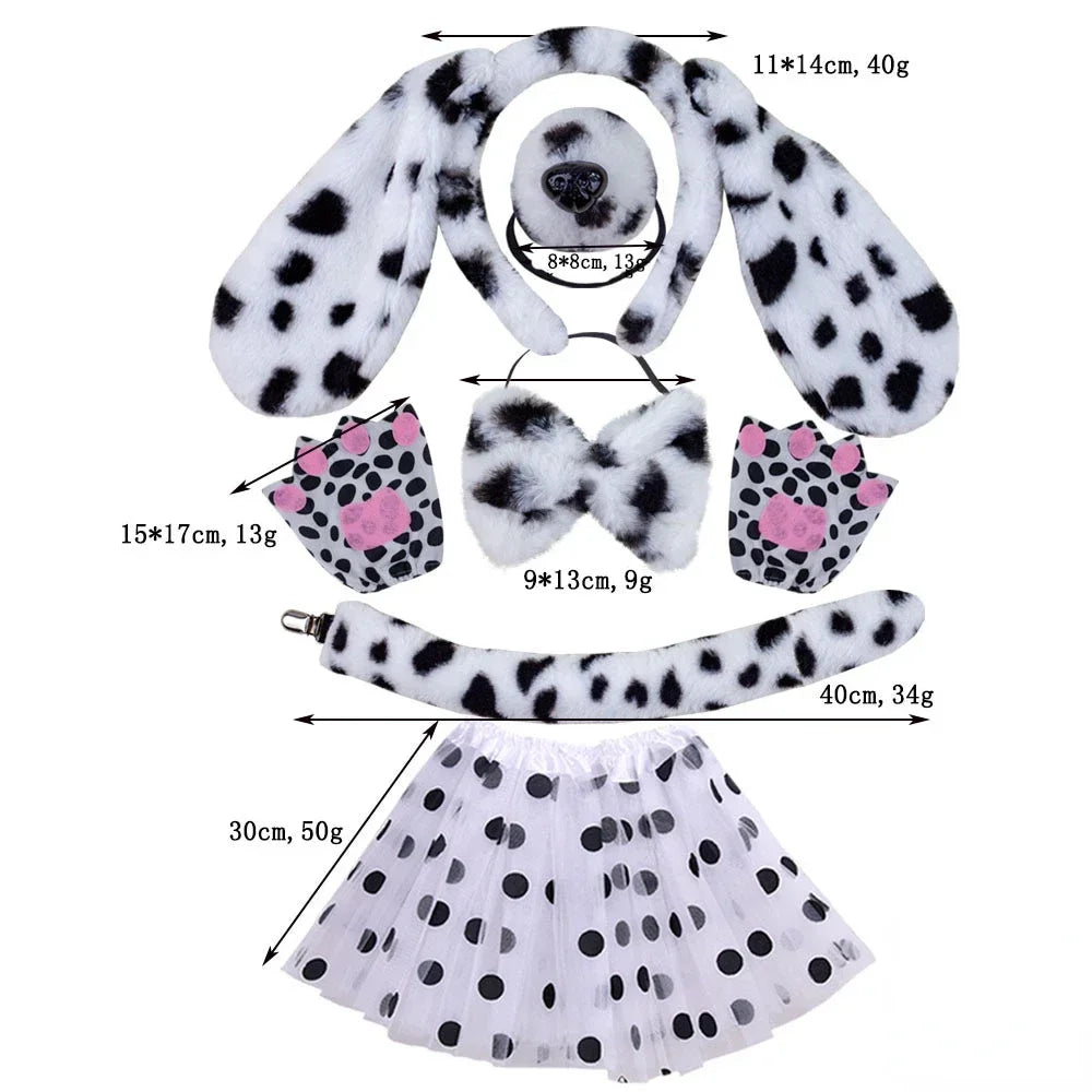 Spotted Dog Anime Cosplay Costume Set – Ears, Tail, Skirt & Nose Cosplay Costume Set Babs set 4 suit kids and adult