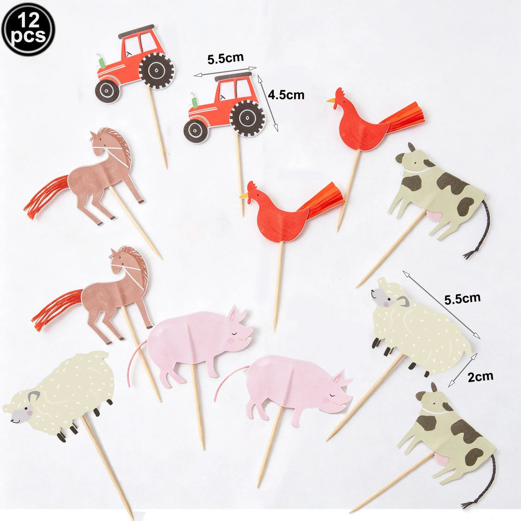 12Pcs Farm Animal Cake Toppers – Party & Baby Shower Picks Cake Toppers Babs 12pcs cake topper