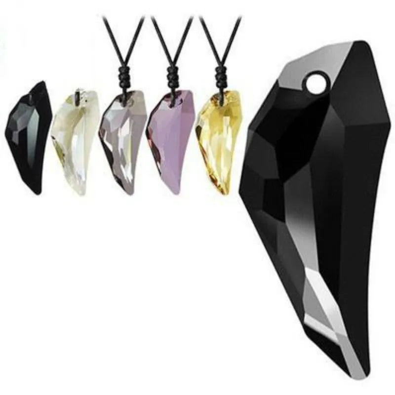 Wolf Tooth Crystal Pendant Leather Rope Necklace – Unisex Pendant Necklace Babs