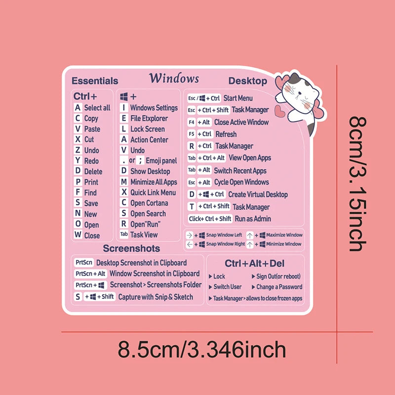 Pink Cat Keyboard Shortcut Stickers for Laptops – 2pcs Vinyl Keyboard Stickers Babs