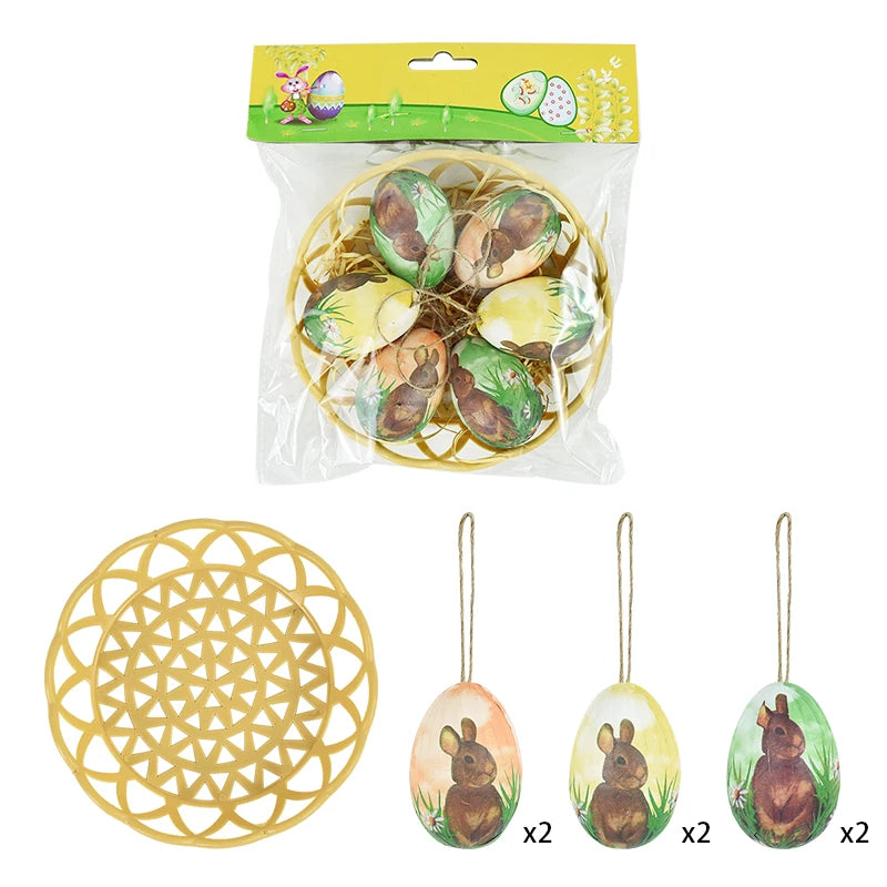 6-Piece Easter Foam Egg & Rabbit Hanging Ornaments Set Easter Hanging Ornaments Babs A02