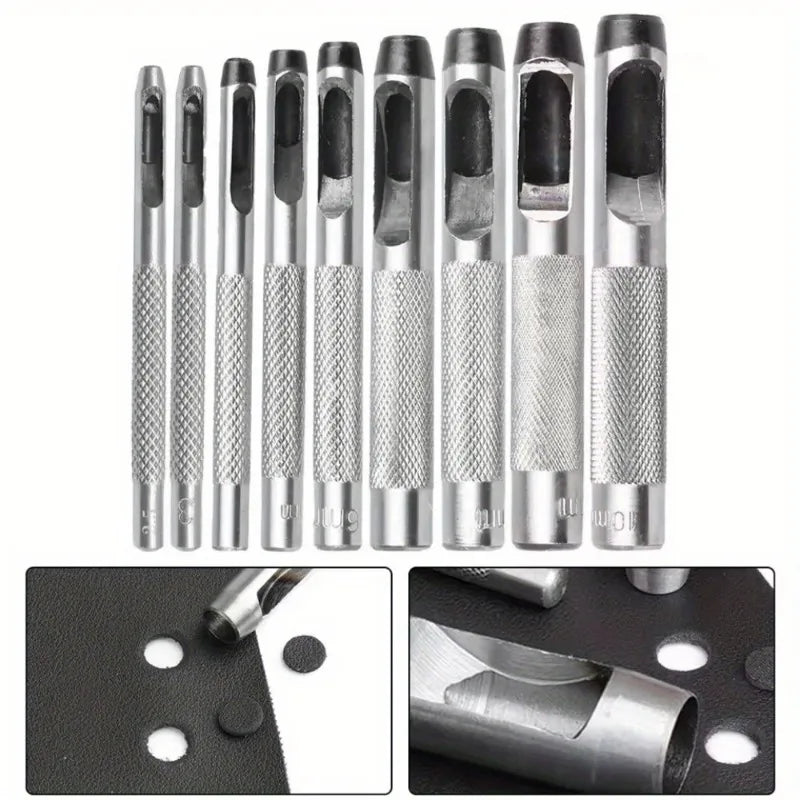 9-Piece Leather Hole Punch Set 2.5–10mm | Belt & Watch Tool Leather Hole Punch Set Babs
