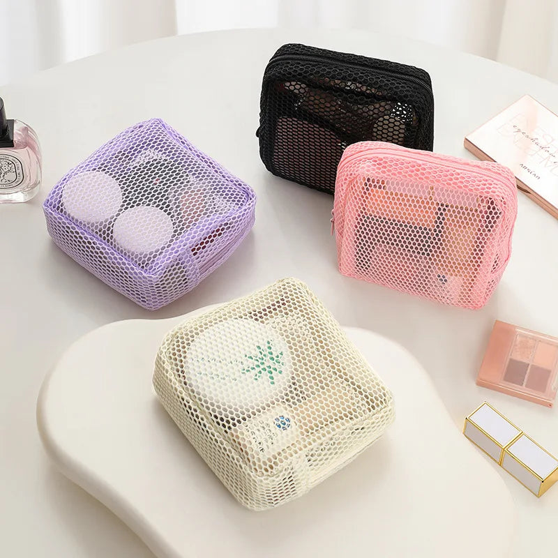 Square Mesh Cosmetic Bag – Portable Zipper Makeup Pouch Cosmetic Makeup Bag Babs