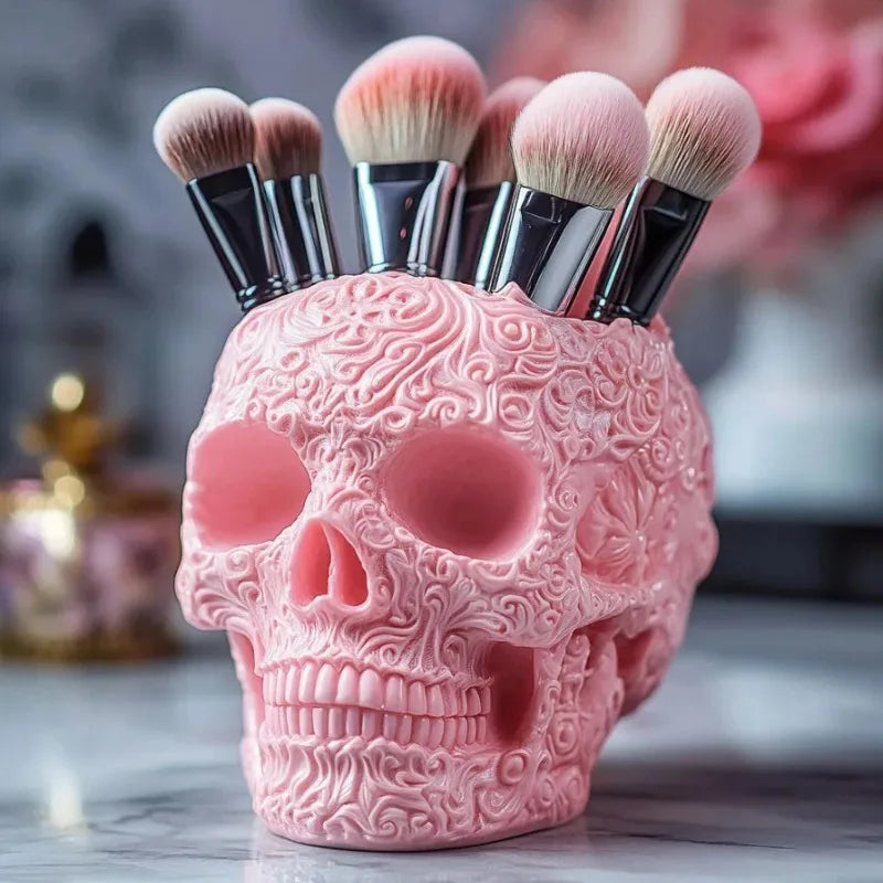 Halloween Skull Makeup Brush & Pen Holder – Colorful Desk Decor Desk Organizer Babs