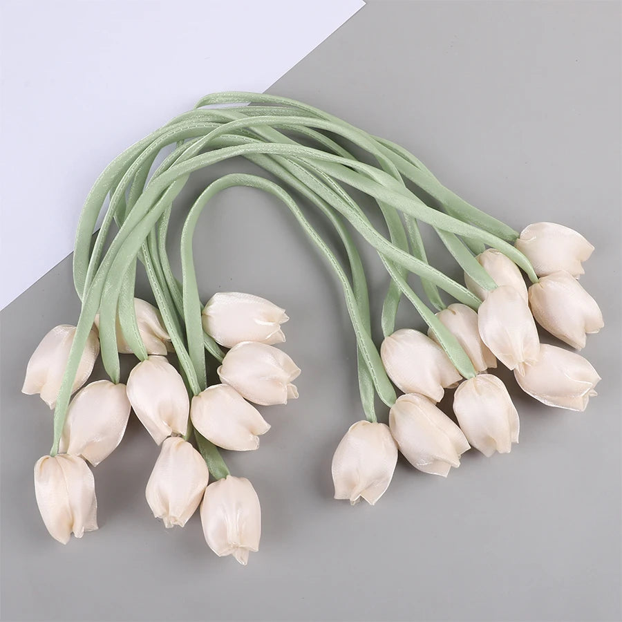 3D Tulip Bow Flower Patches – Handmade DIY Fabric Craft Decor Fabric Flower Patches Babs A01 5PCS