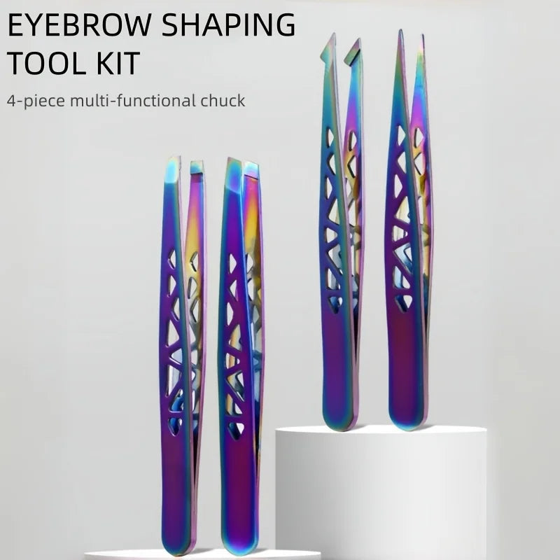 4-Piece Stainless Steel Eyebrow Tweezers Set with Gift Box Eyebrow Tweezers Set Babs
