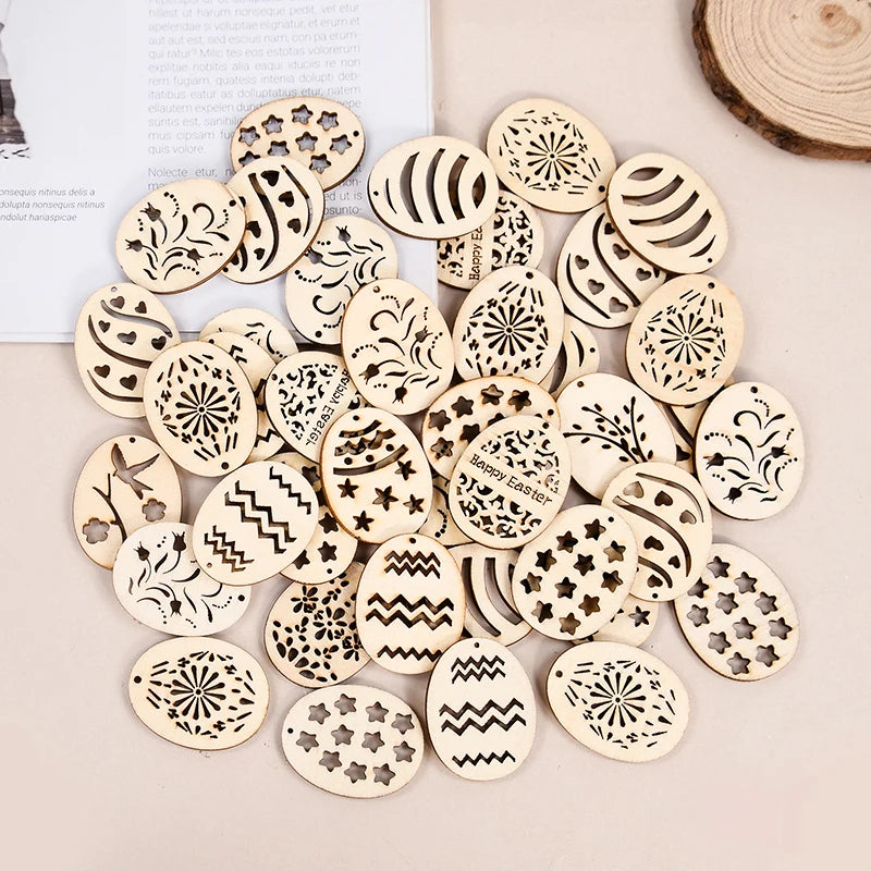 Wooden Easter Egg Hanging Ornaments – 25/50 Pcs DIY Craft Kit Easter Craft Ornaments Babs