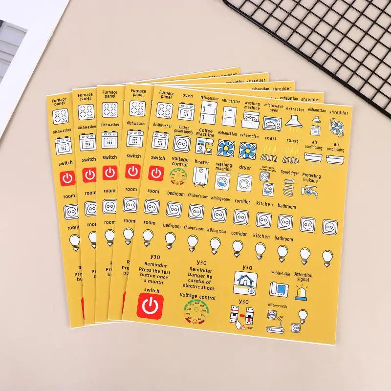 Circuit Breaker Panel Label Stickers – Waterproof PVC 2/5 Sheets Panel Label Stickers Babs yellow 5sheets