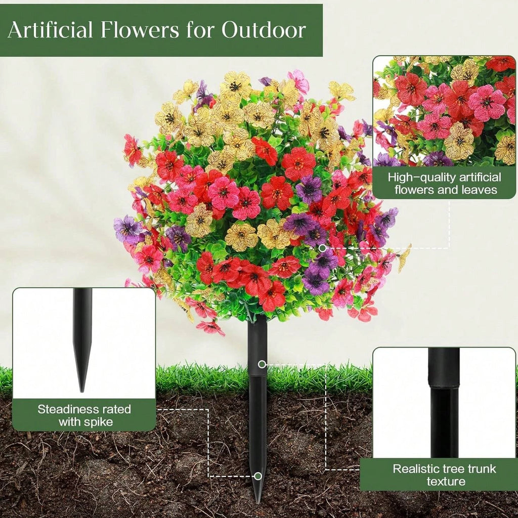 Artificial Silk Flower Ball Ground Stake – Colorful Garden Decor Artificial Flower Stake Babs