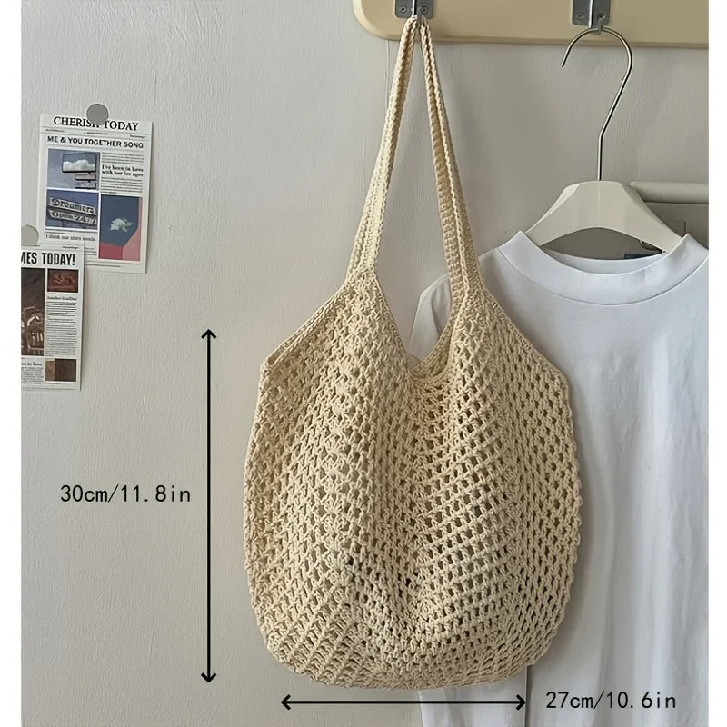 Women's Mesh Straw Beach Tote Bag – Summer Holiday Market Beach Tote Bag Babs