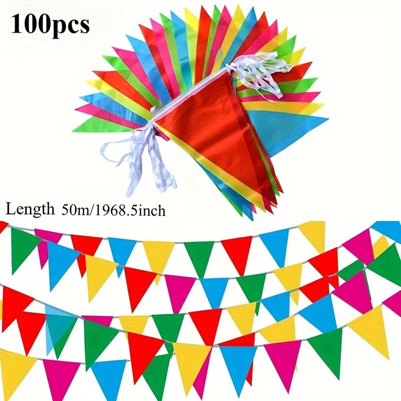 Colorful Triangle Pennant Banner Flags | Party Garland 100-500 Pcs Party Flag Garland Babs 100pcs-Colorful flag