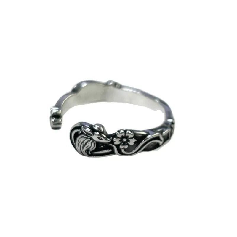 Retro Nine-Tailed Fox Open Ring – Chinese Cherry Blossom Style Fashion Cocktail Ring Babs