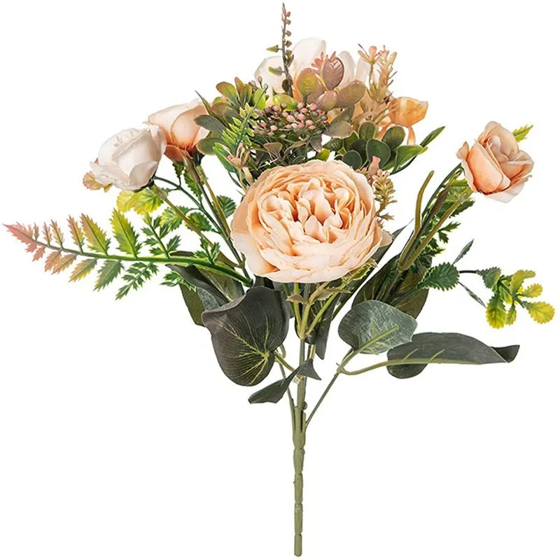 Silk Peony Artificial Flowers – Bridal Bouquet & Home Decor Artificial Flowers Babs Orange 1 pc