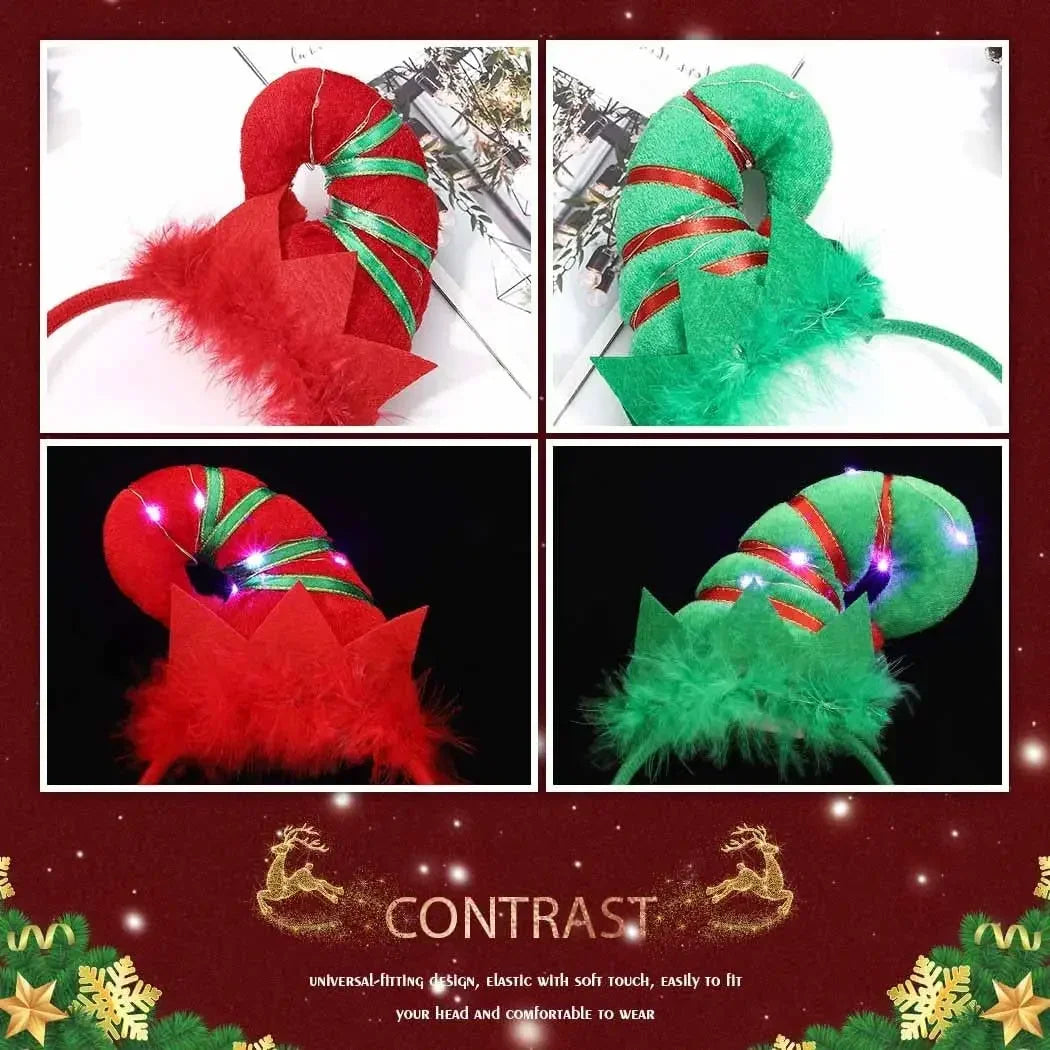 10-Pack LED Elf Hat Headbands – Light-Up Christmas Party Headwear LED Party Headband Babs
