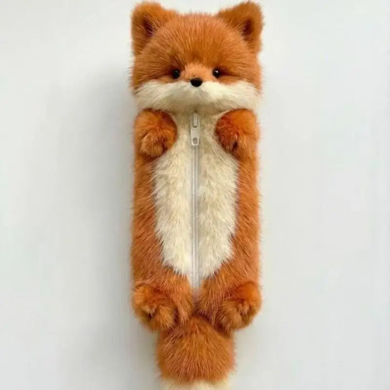 Fox Plush Pencil Case – Kawaii Zipper Stationery Bag Plush Pencil Case Babs Brown