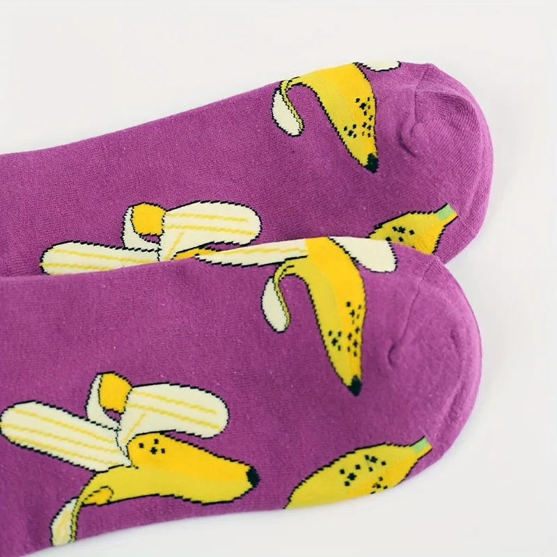 Banana Print Crew Socks – Novelty Funny Socks | 1 Pair Novelty Crew Socks Babs