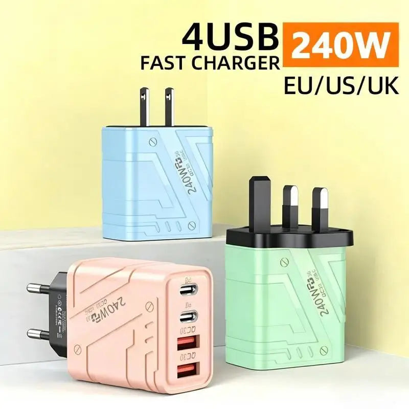 240W 4-Port USB-C Fast Wall Charger | Home Office Travel Multi-Port Wall Charger Babs