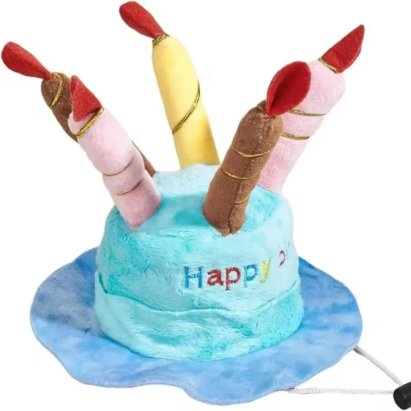 Dog & Cat Birthday Cake Hat – Cute Plush Pet Party Headwear Pet Party Hat Babs Blue