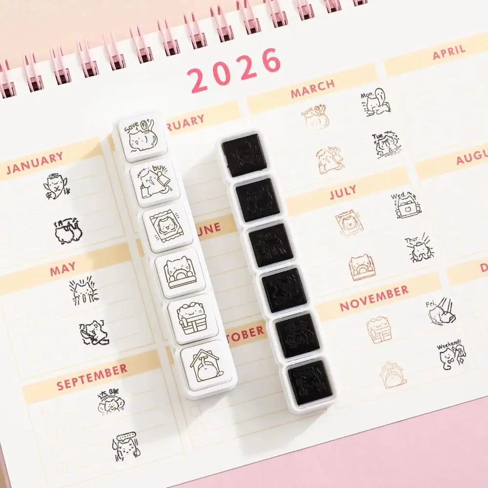 6-Piece Kawaii Cat Stamp Set – Mini Cartoon Kitten Diary Stamps Craft Stamp Set Babs