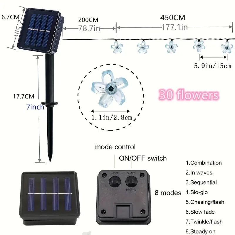 Solar Sakura String Lights – 6.5M 30 LED Outdoor Garden Decor Solar String Lights Babs