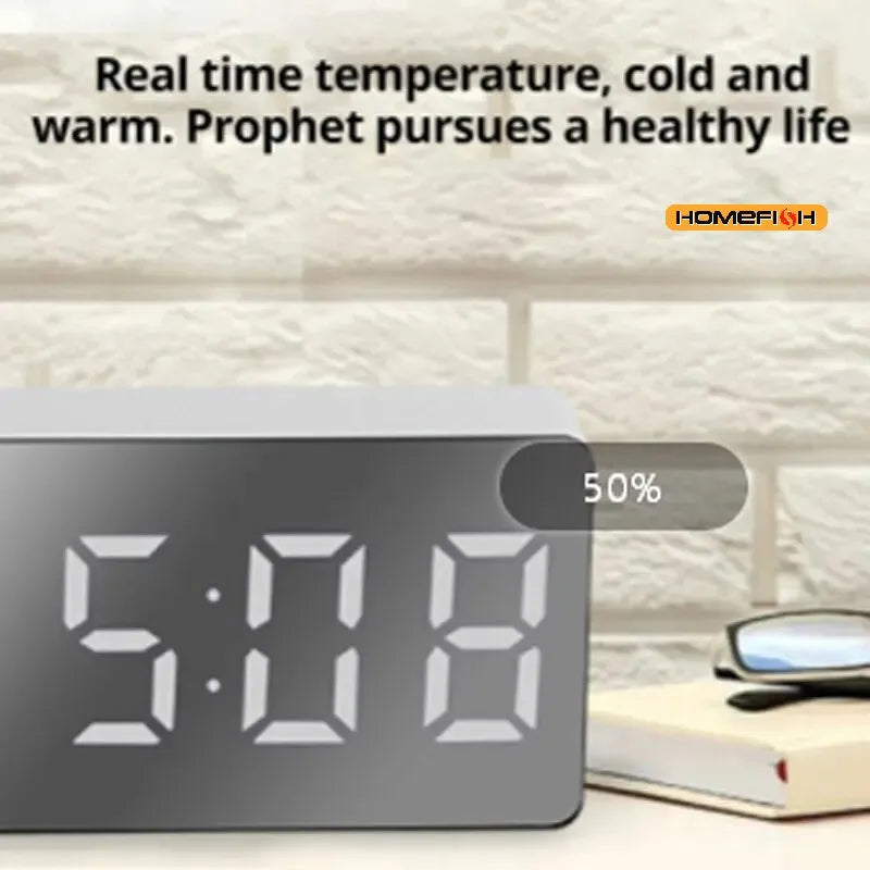 LED Mirror Desk Alarm Clock with USB Night Light & Snooze LED Alarm Clock Babs