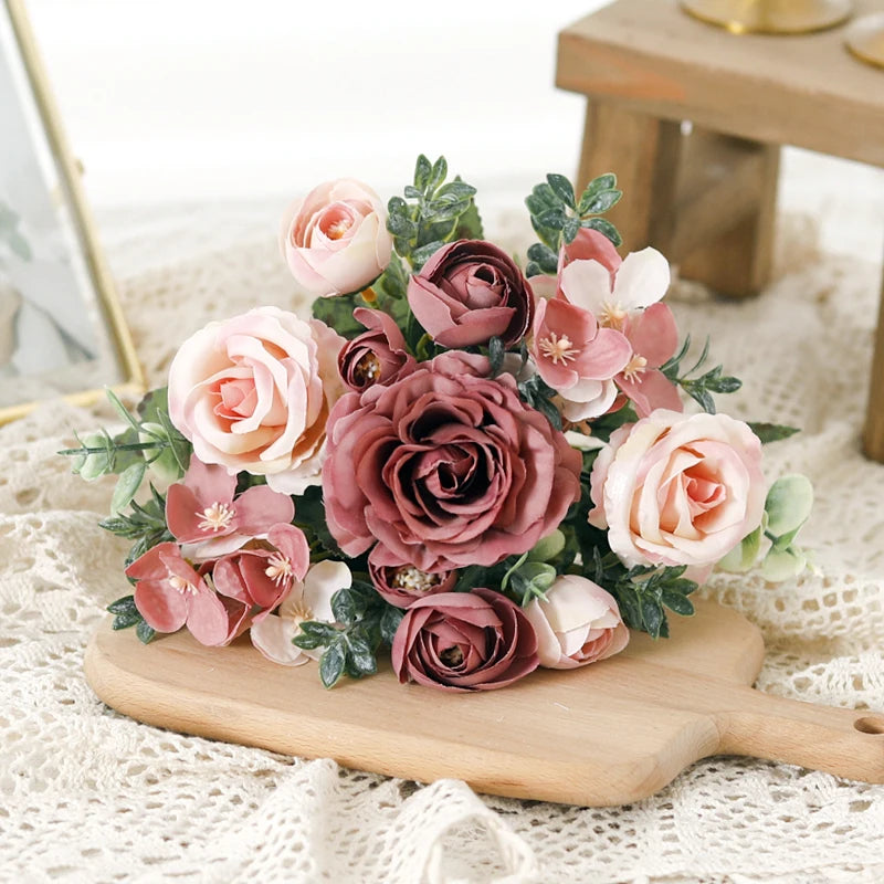 Silk Rose Garland – Artificial Flower for Wedding & Home Decor Artificial Flower Garland Babs Cameo Brown 3PC