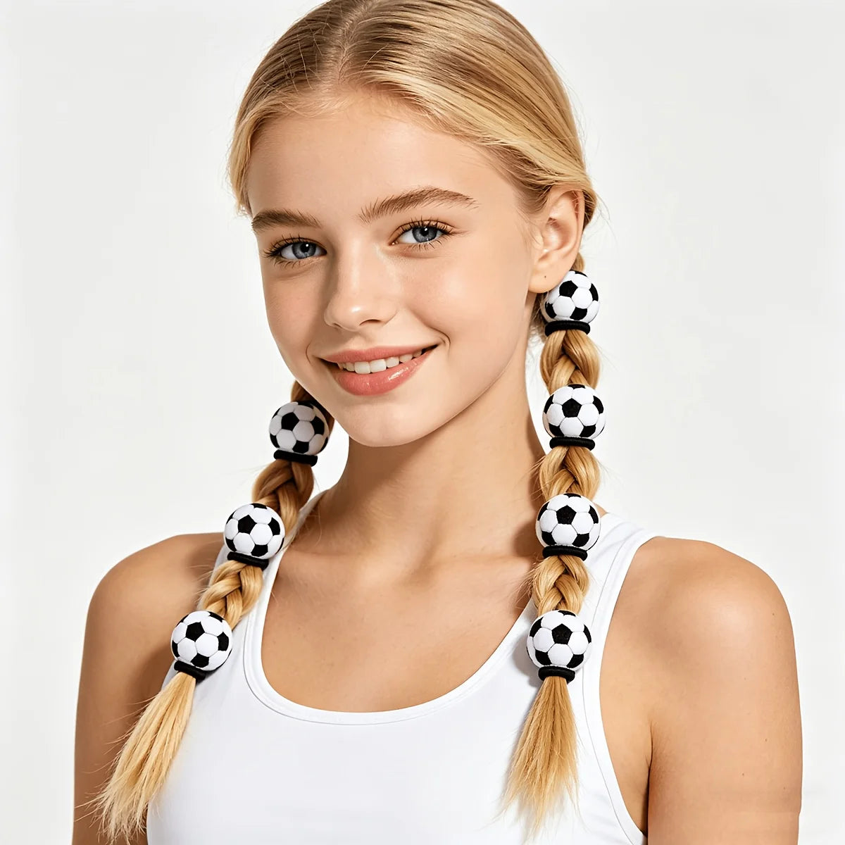 12pcs Football Elastic Hair Ties – Black & White Sport Set Sport Hair Ties Babs