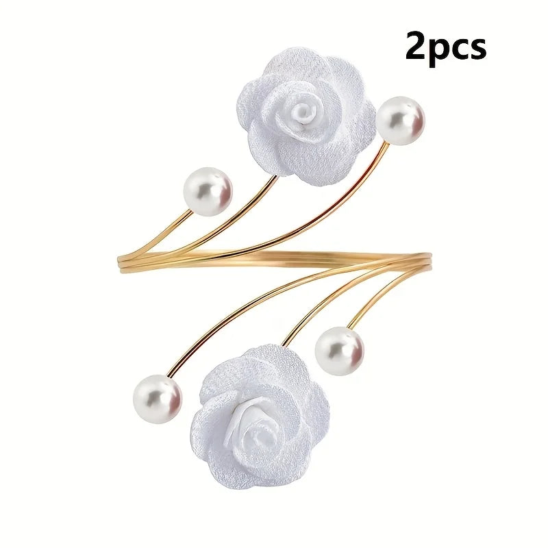 Rose Pattern Curtain Tiebacks with Adjustable Metal Buckles – 2pc Curtain Tiebacks Babs white
