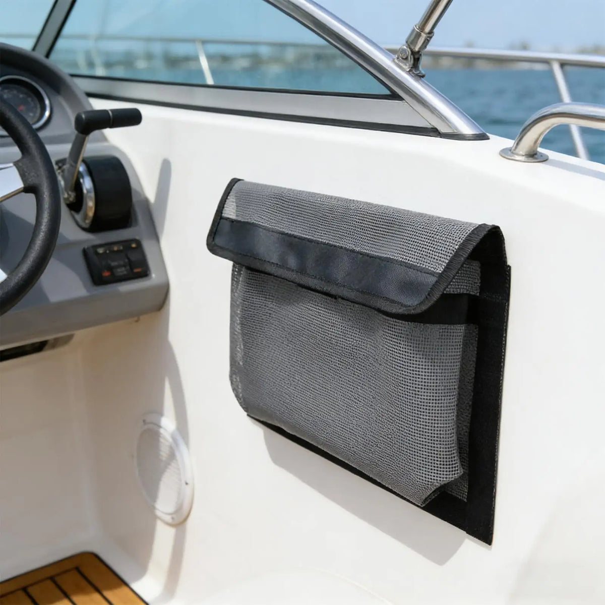 Boat Storage Mesh Bag – Adhesive Mount & Secure Flap Cover Marine Storage Bag Babs