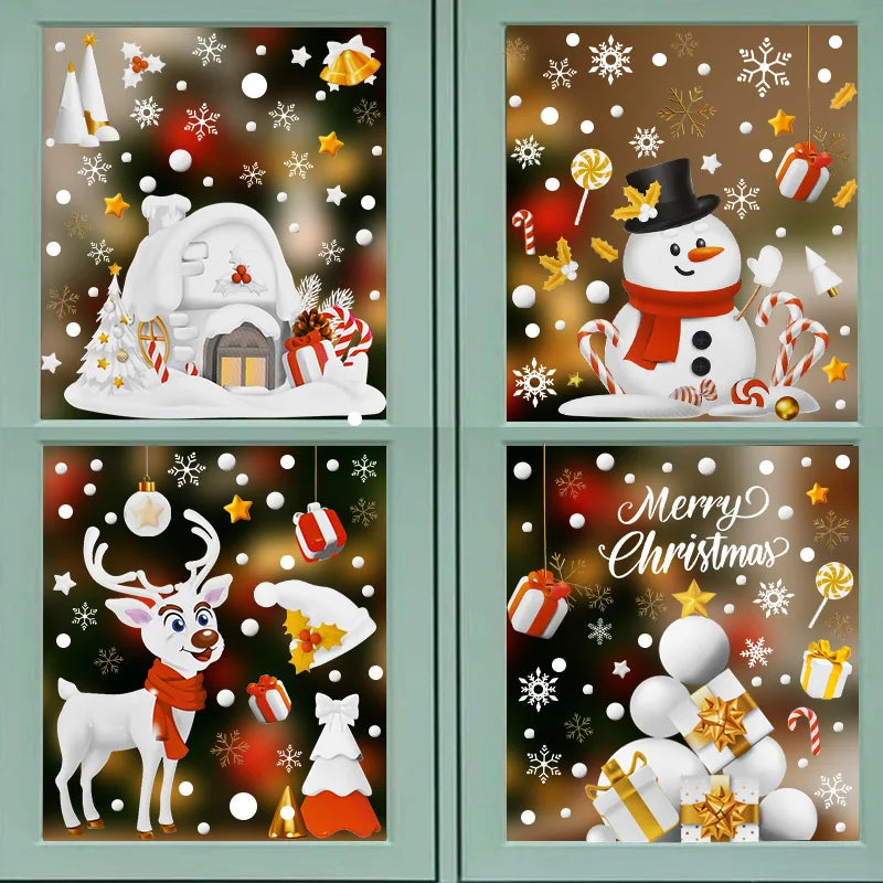 Christmas Window Stickers Santa Snowman Static Glass Decals Holiday Window Stickers Babs Set4-4Sheets