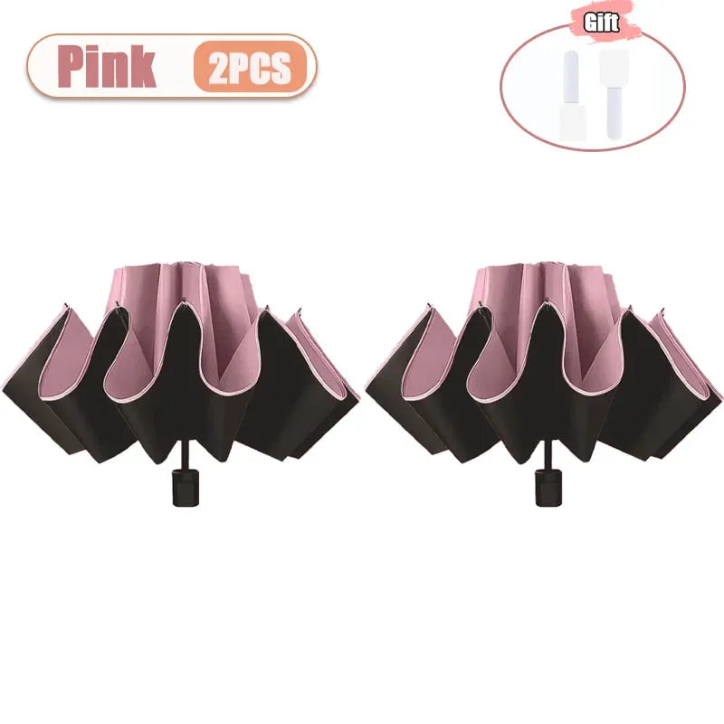 Manual Folding UV Umbrella – Large Double Layer, 1-4 PCS Folding UV Umbrella Babs metal-fiber composite 8K Pink-2PCS