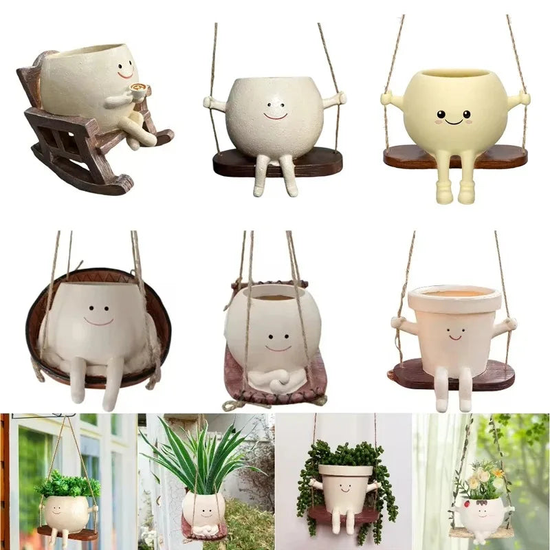 Cute Resin Face Succulent Planter – Rocking Chair Figurine Pot Decorative Succulent Planter Babs