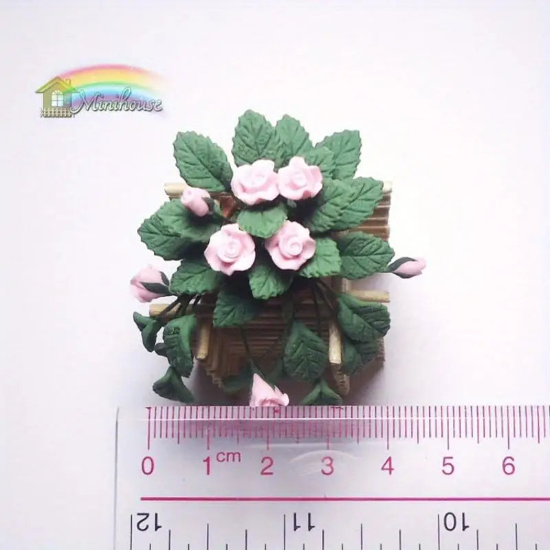 1:12 Miniature Clay Rose & Wooden Fence Dollhouse Decoration Dollhouse Miniature Decor Babs